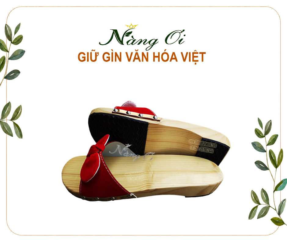 guốc mộc cho nữ quai nhung đỏ đính nơ dễ phối